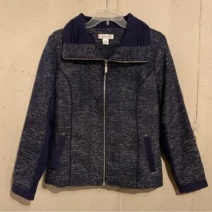 Tweed Blazer Jacket Full Zip Christopher Banks Size Small Dark Blue Metallic